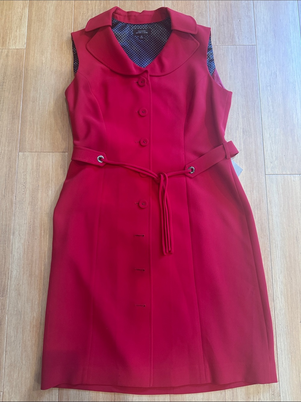 Tahari Sleeveless Button-Front Belted Midi Dress in Red
